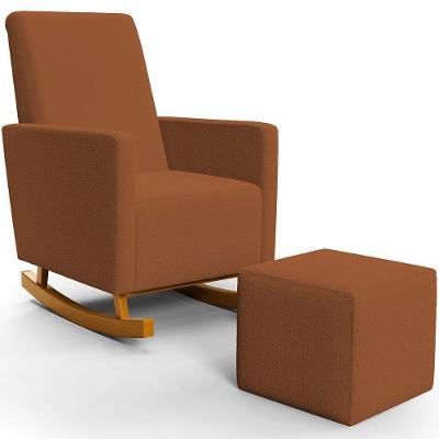 Poltrona De Amamentação Com Balanço E Puff Ravena W01 Bouclê Terracota - Lyam Decor