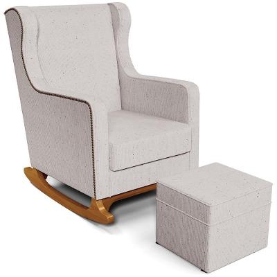 Poltrona De Amamentação Com Balanço E Puff Mavie L02 Linho Bege - Lyam Decor