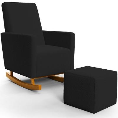 Poltrona De Amamentação Com Balanço E Puff Ravena W01 Bouclê Preto - Lyam Decor