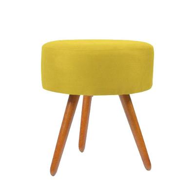 Puff Para Sala Redondo Pé Palito Suede amarelo