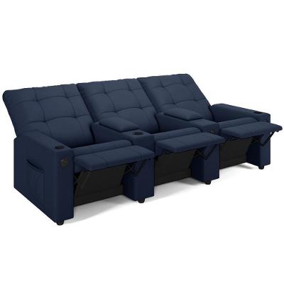 Poltrona Do Papai Reclinável Cinema 3 Lugares Manual Baú Usb Haifa F05 Facto Azul - Lyam Decor