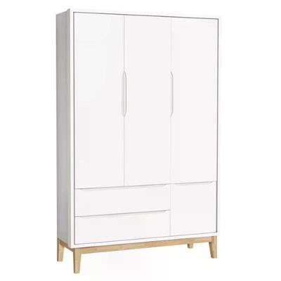 Guarda Roupa Infantil Classic 3 Portas Branco Fosco Com Pés Madeira Natural - Reller Móveis Branco Fosco