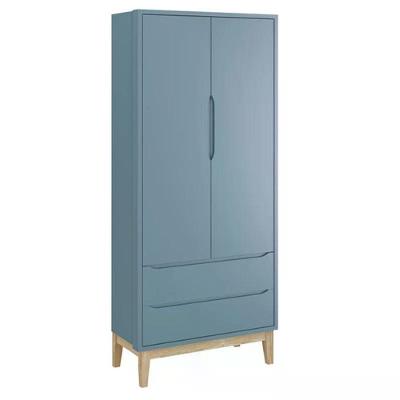Guarda Roupa Infantil Classic 2 Portas Azul Fosco Com Pés Madeira Natural - Reller Móveis Azul Fosco