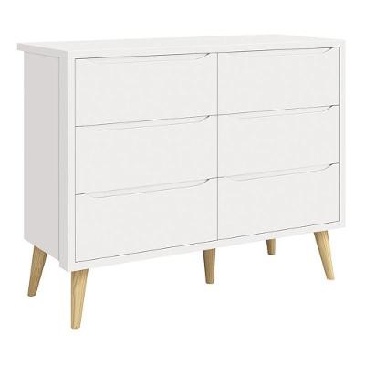 Cômoda Infantil Theo 6 Gavetas Branco Fosco Com Pés Madeira Natural - Reller Móveis Branco Fosco