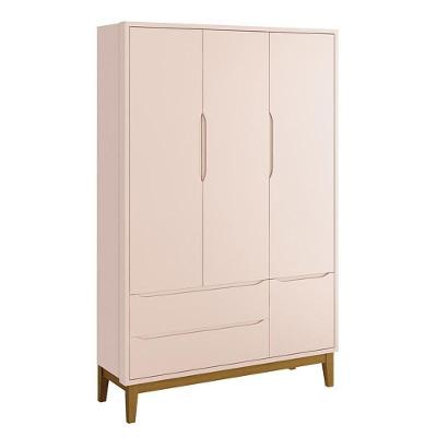 Guarda Roupa Infantil 3 Portas Classic Rosa Fosco Com Pés Amadeirado - Reller Móveis Rosa Fosco