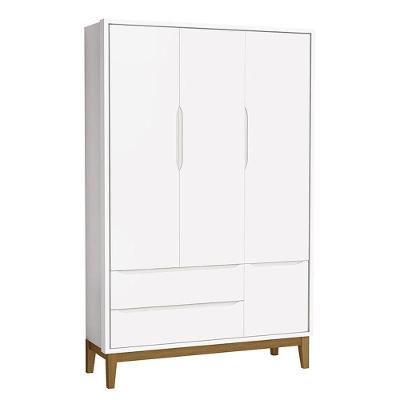 Guarda Roupa Infantil 3 Portas Classic Branco Fosco Com Pés Amadeirado - Reller Móveis Branco Fosco