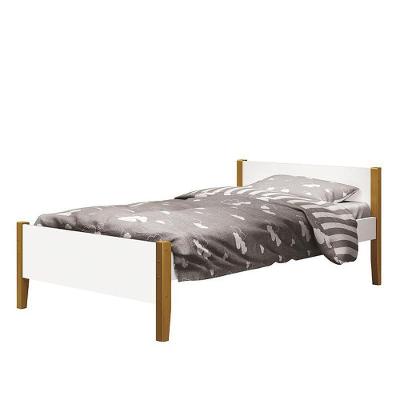 Cama Solteiro Simba Branco Fosco Com Pés Amadeirado - Reller Móveis Branco Fosco