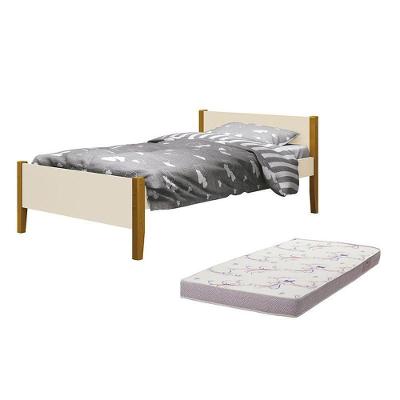 Cama Solteiro Simba Areia Fosco Pés Amadeirado Com Colchão D20 - Reller Móveis Areia Fosco