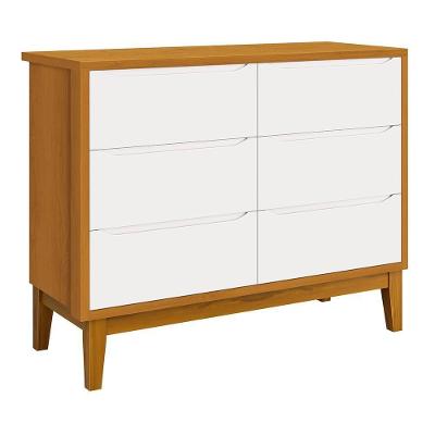 Cômoda Infantil Classic 6 Gavetas Branco/savana Com Pés Amadeirado - Reller Móveis Branco/savana
