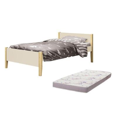 Cama Solteiro Simba Areia Fosco Pés Madeira Natural Com Colchão D20 - Reller Móveis Areia Fosco