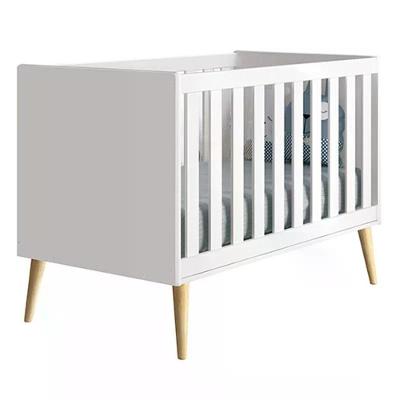 Berço Mini Cama Theo Branco Fosco Com Pés Madeira Natural - Reller Móveis Branco Fosco