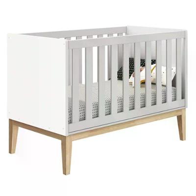Berço Mini Cama Classic Branco Fosco Com Pés Madeira Natural - Reller Móveis Branco Fosco