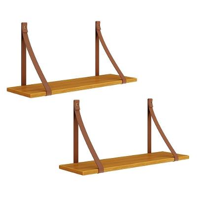 Kit 2 Prateleiras Luna 66,6cm Savana Fosco Com Alças De Couro - Reller Móveis Savana Fosco