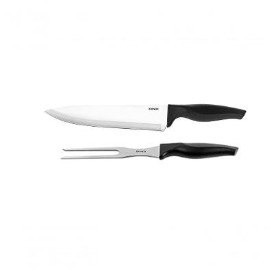 Kit Brinox Para Churrasco Com Faca E Garfo Trincante Lâmina De Aço Inoxidável Polido 2 Peças Preto Linha Cross Preto
