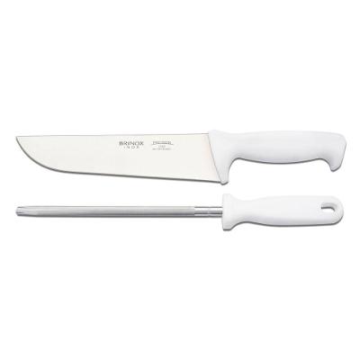 Kit Churrasco Brinox 2 Peças - Faca E Chaira - Lâmina Em Aço Inoxidável E Cabo Branco - Linha Precision Branco