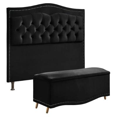 Cabeceira E Calçadeira Holanda 195cm Shop Das Cabeceiras Preto