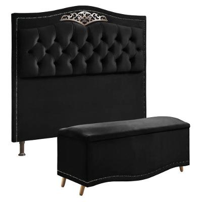 Cabeceira E Calçadeira Holanda 195cm Shop Das Cabeceiras Preto