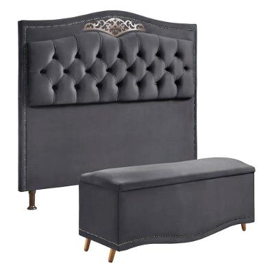 Cabeceira E Calçadeira Holanda 90cm Shop Das Cabeceiras Cinza Chumbo