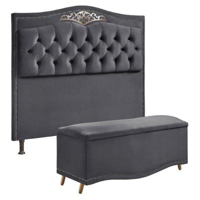Cabeceira E Calçadeira Holanda 160cm Shop Das Cabeceiras Cinza Chumbo