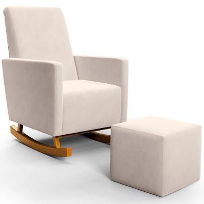 Poltrona De Amamentação Com Balanço E Puff Ravena W01 Suede Bege - Lyam Decor