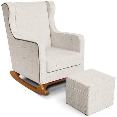 Poltrona De Amamentação Com Balanço E Puff Mavie L02 Linho Cru - Lyam Decor