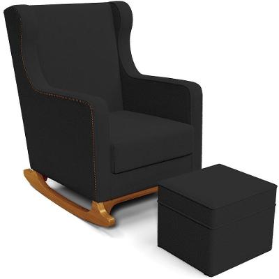 Poltrona De Amamentação Com Balanço E Puff Mavie L02 Bouclê Preto - Lyam Decor