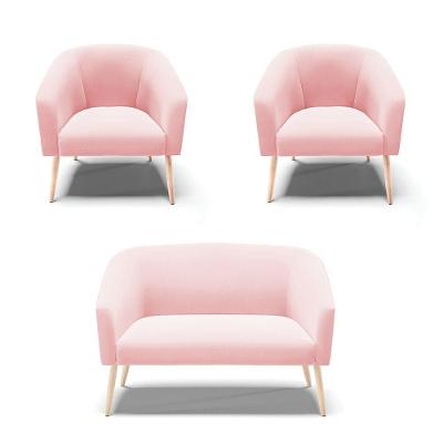 Kit Namoradeira E 2 Poltronas Rosa Bebê Pés Palito