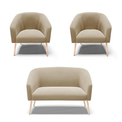 Kit Namoradeira E 2 Poltronas Marrom Rato Pés Palito