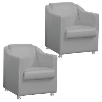 Kit 2 Poltronas Tilla Decorativa Escritório Corino Cinza