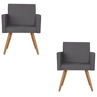 Kit 2 Poltronas Nina Sala De Estar Luxo Suede Grafite