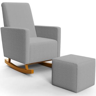Poltrona De Amamentação Com Balanço E Puff Ravena W01 Bouclê Cinza - Lyam Decor