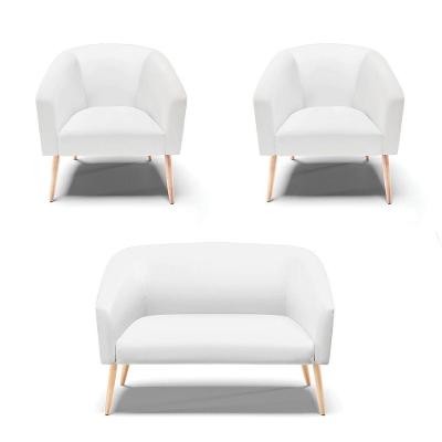 Kit 1 Namoradeira 2 Lugares E 2 Poltronas Branco Pés Palito
