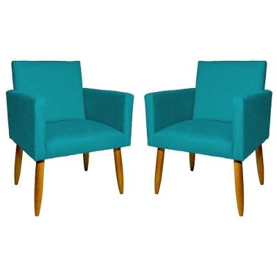 Kit 2 Poltronas Nina Sala De Estar Luxo Suede Azul Tiffany