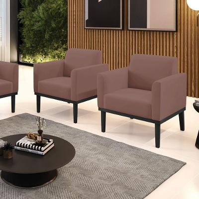Kit 2 Poltronas Decorativas Pés Fixo Em Madeira Preto Veludo Rose