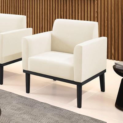 Poltrona Decorativa Pés Fixo Em Madeira Preto Veludo Bege