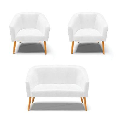 Kit 1 Namoradeira E 02 Poltronas Pés Palito Castanho Branco