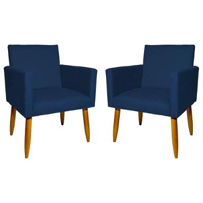 Kit 2 Poltronas Nina Sala De Estar Luxo Suede Azul Marinho