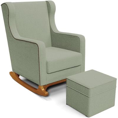 Poltrona De Amamentação Com Balanço E Puff Mavie L02 Bouclê Oliva - Lyam Decor