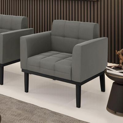 Poltrona Decorativa Pés Fixo Em Madeira Preto Suede Grafite