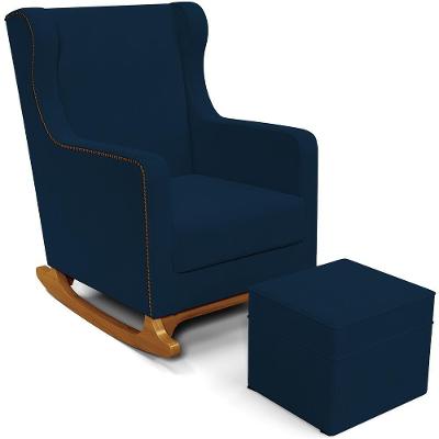 Poltrona De Amamentação Com Balanço E Puff Mavie L02 Suede Azul Marinho - Lyam Decor