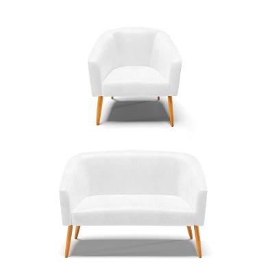 Kit 1 Namoradeira E 1 Poltrona Pés Palito Castanho Branco
