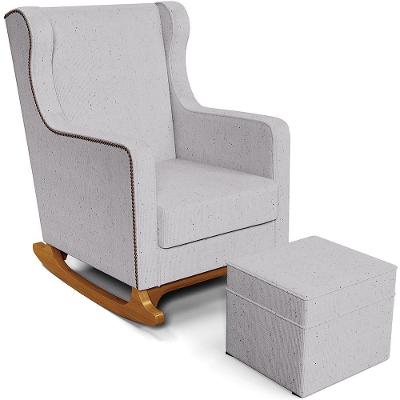 Poltrona De Amamentação Com Balanço E Puff Mavie L02 Linho Cinza - Lyam Decor