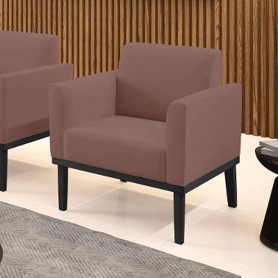 Poltrona Decorativa Pés Fixo Em Madeira Preto Veludo Rose