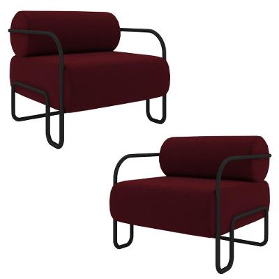 Kit 2 Poltronas Decorativas Sala De Estar Polatsk Base Industrial De Ferro Veludo Bordô G33