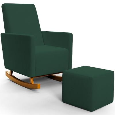 Poltrona De Amamentação Com Balanço E Puff Ravena W01 Suede Verde - Lyam Decor