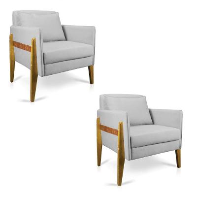 Kit 02 Poltronas Lana Suede Base De Madeira - D'Rossi Cinza
