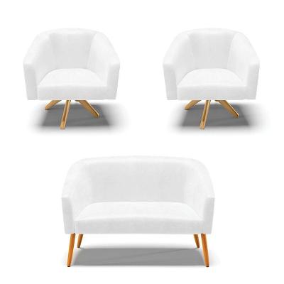 Kit 1 Namoradeira E 2 Poltronas Base Madeira Branco