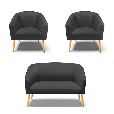 Kit 1 Namoradeira E 02 Poltronas Pés Palito Castanho Preto