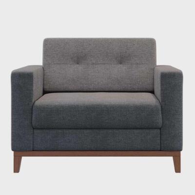 Poltrona Living Tecido Linho Base Madeira Para Sala