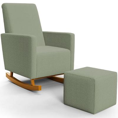 Poltrona De Amamentação Com Balanço E Puff Ravena W01 Bouclê Oliva - Lyam Decor